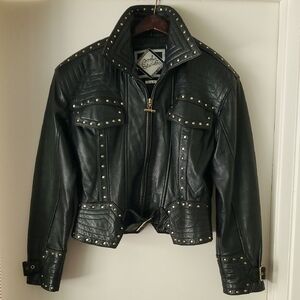 Leather Jacket With Gold Stud Design